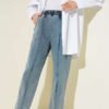 Belted Balloon Sleeve Two-Piece Set Ice Blue