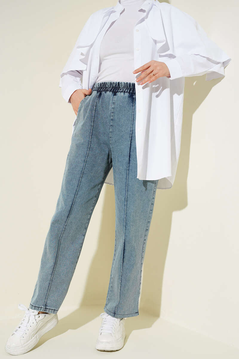 Belted Balloon Sleeve Two-Piece Set Ice Blue
