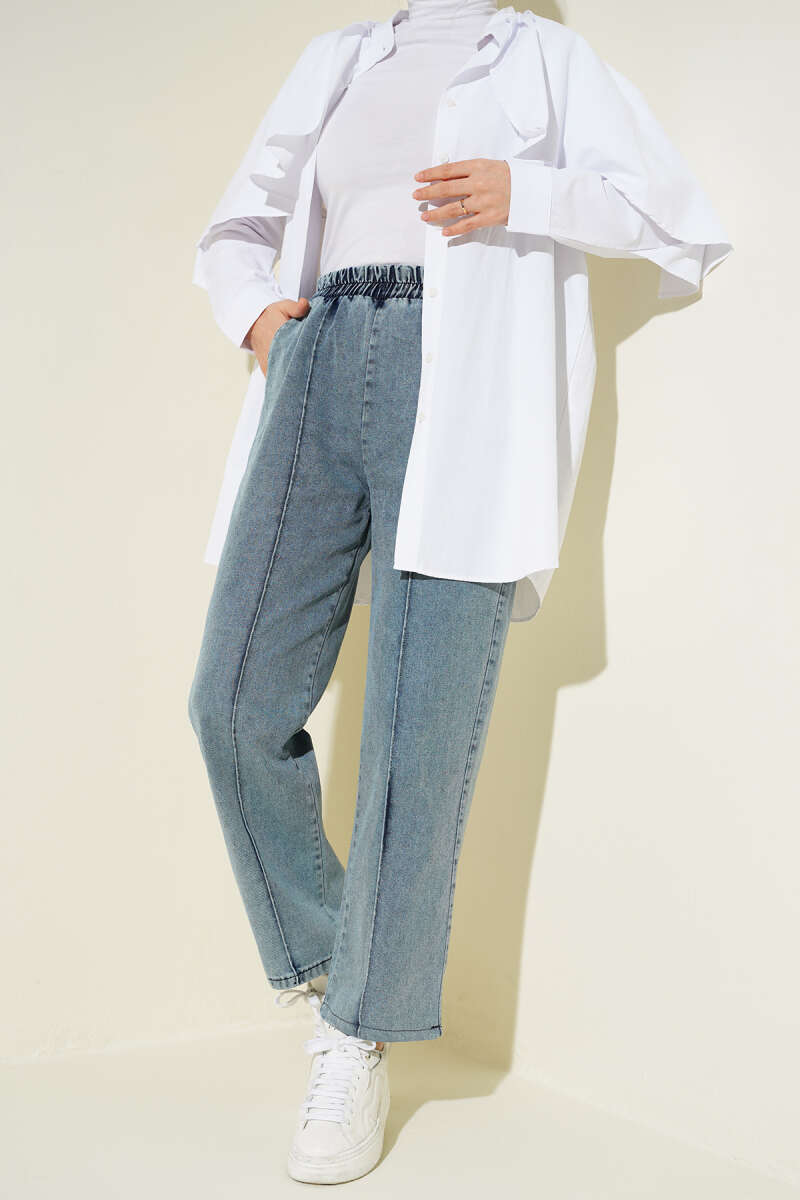 Belted Balloon Sleeve Two-Piece Set Ice Blue - immagine 2