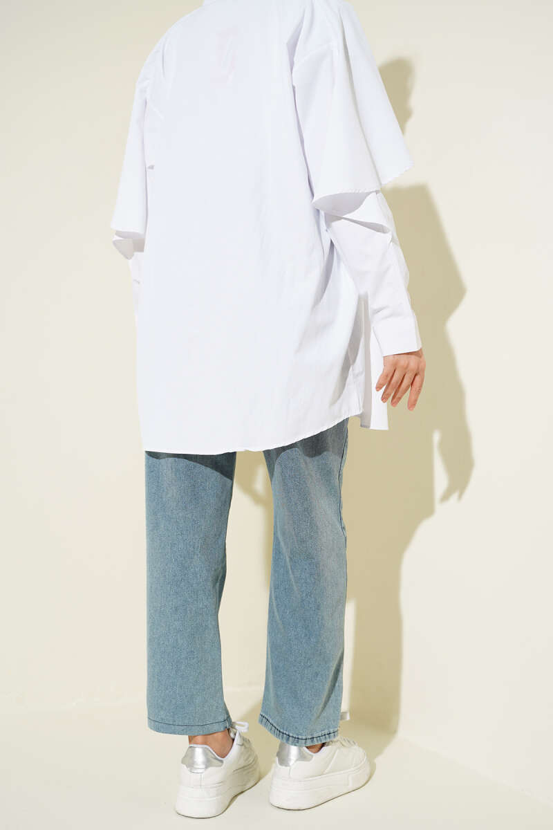 Belted Balloon Sleeve Two-Piece Set Ice Blue - immagine 3