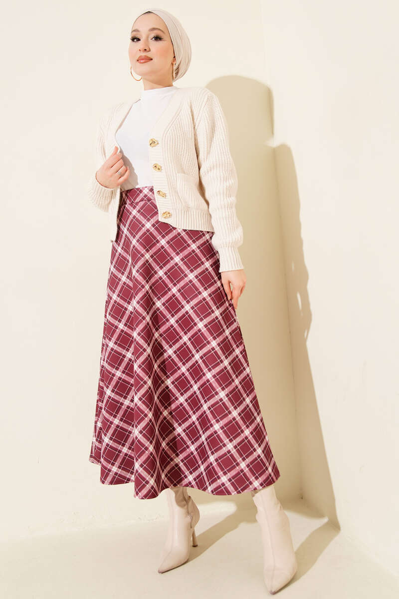 Elastic Waist Plaid Scuba Skirt Rose Dust - Image 2