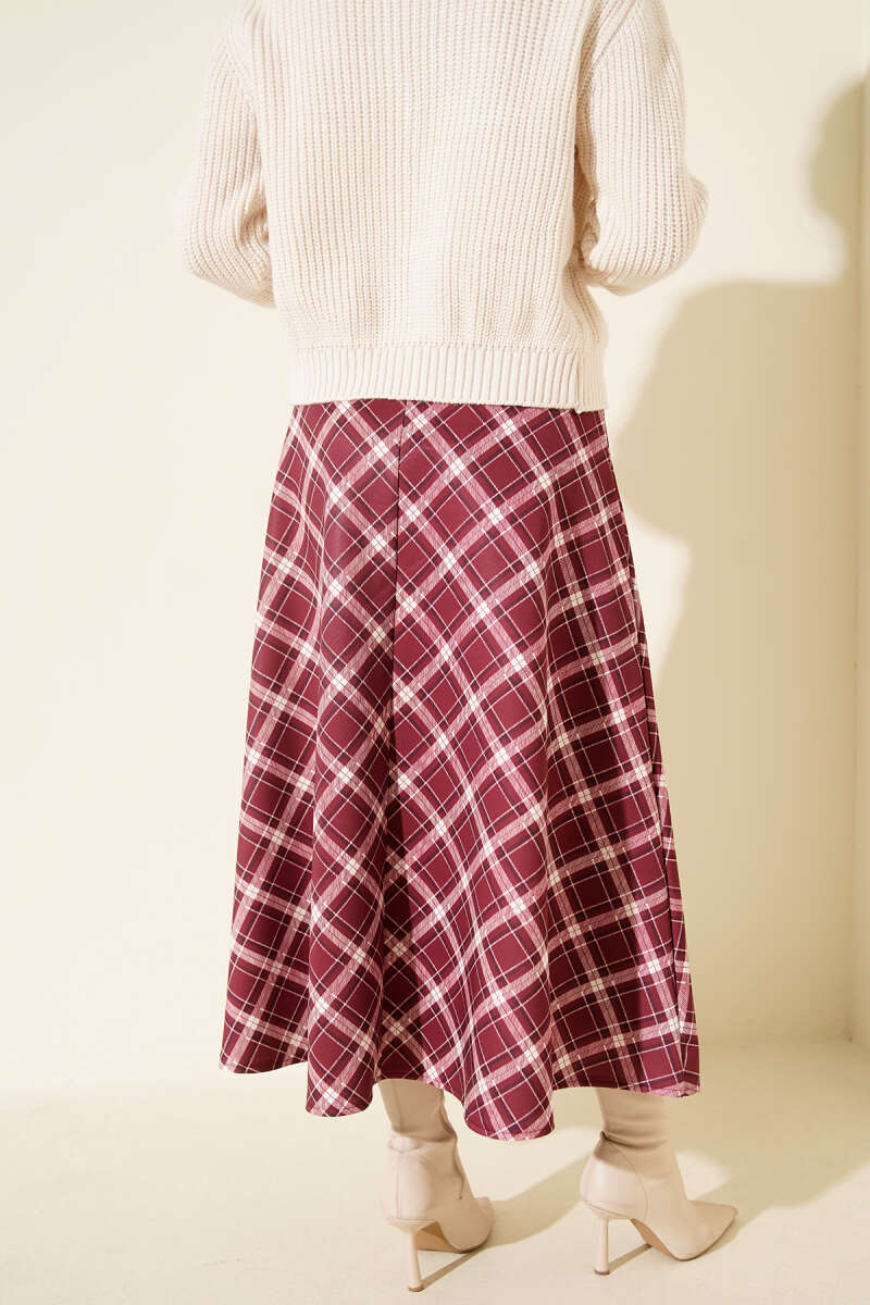 Elastic Waist Plaid Scuba Skirt Rose Dust - Image 3