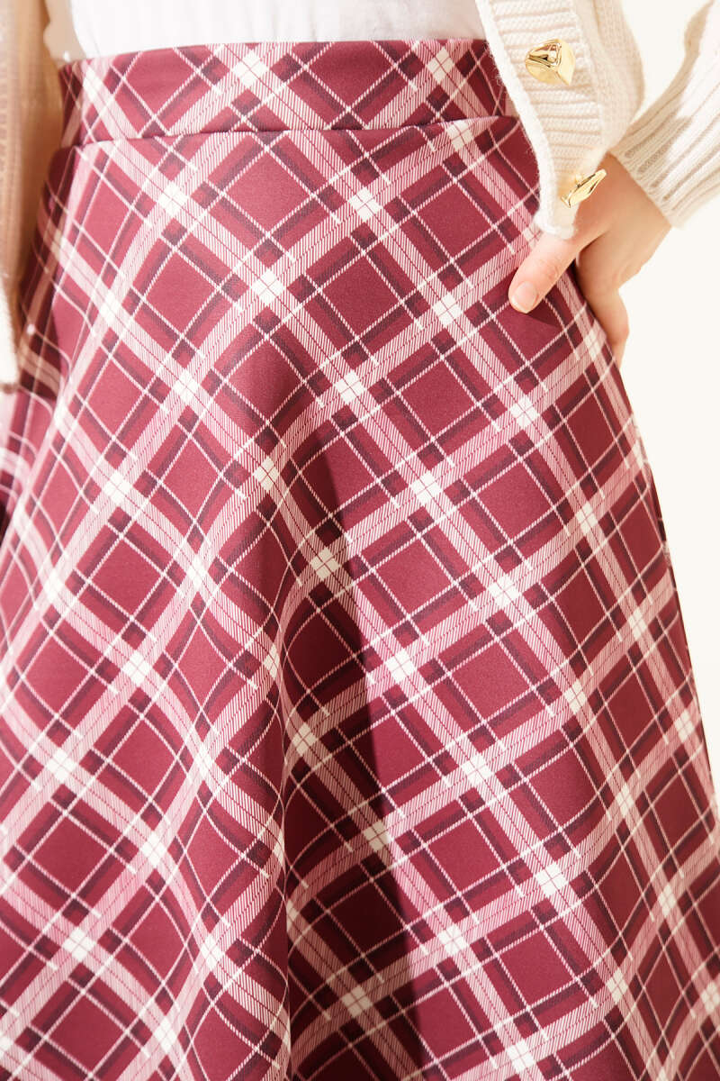 Elastic Waist Plaid Scuba Skirt Rose Dust - Image 4