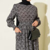 Ethnic Pattern Dress with Elastic Waistband Black - immagine 2