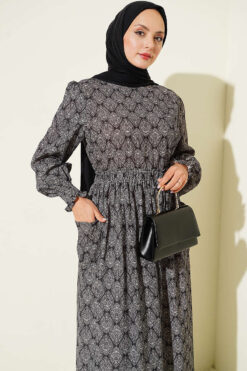 Alternative view of Ethnic Pattern Dress with Elastic Waistband Black