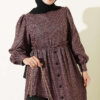 Houndstooth Pattern Dress with Elastic Waistband Rose Dust – Bild 2