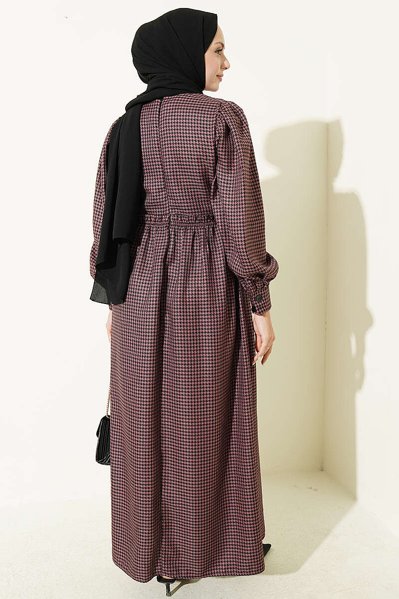 Houndstooth Pattern Dress with Elastic Waistband Rose Dust – Bild 3
