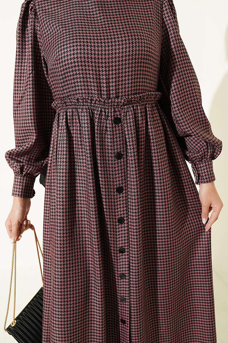 Houndstooth Pattern Dress with Elastic Waistband Rose Dust – Bild 4
