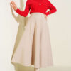 High-Waisted Flared Wool Blend Skirt with Elastic Waistband Beige - Image 2