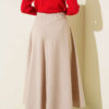 High-Waisted Flared Wool Blend Skirt with Elastic Waistband Beige - Image 3