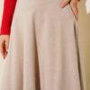 High-Waisted Flared Wool Blend Skirt with Elastic Waistband Beige - Image 4