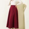 High-Waisted Flared Wool Blend Skirt with Elastic Waistband Burgundy – Bild 2