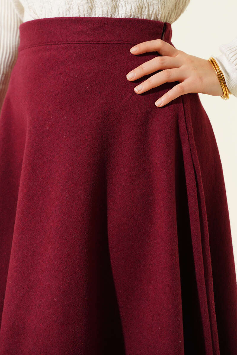High-Waisted Flared Wool Blend Skirt with Elastic Waistband Burgundy – Bild 4