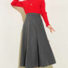 High-Waisted Flared Wool Blend Skirt with Elastic Waistband Smoke - Imagen 2