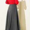 High-Waisted Flared Wool Blend Skirt with Elastic Waistband Smoke - Imagen 3