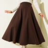High-Waisted Flared Wool Blend Skirt with Elastic Waistband Brown