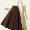 High-Waisted Flared Wool Blend Skirt with Elastic Waistband Brown – Image 2