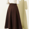 High-Waisted Flared Wool Blend Skirt with Elastic Waistband Brown – Image 3