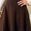 High-Waisted Flared Wool Blend Skirt with Elastic Waistband Brown – Image 4