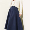 High-Waisted Flared Wool Blend Skirt with Elastic Waistband Navy Blue – Image 2