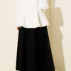 High-Waisted Flared Wool Blend Skirt with Elastic Waistband Black – Image 3