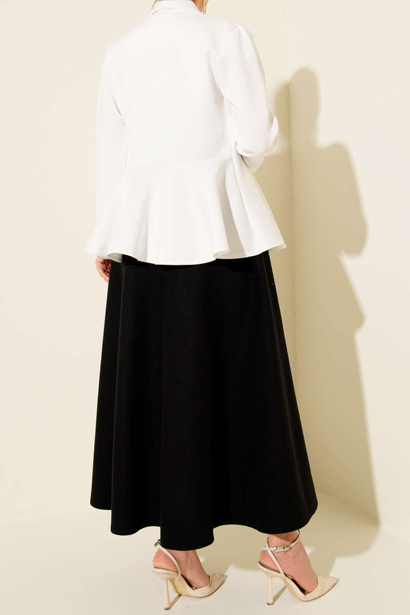 High-Waisted Flared Wool Blend Skirt with Elastic Waistband Black – Image 3