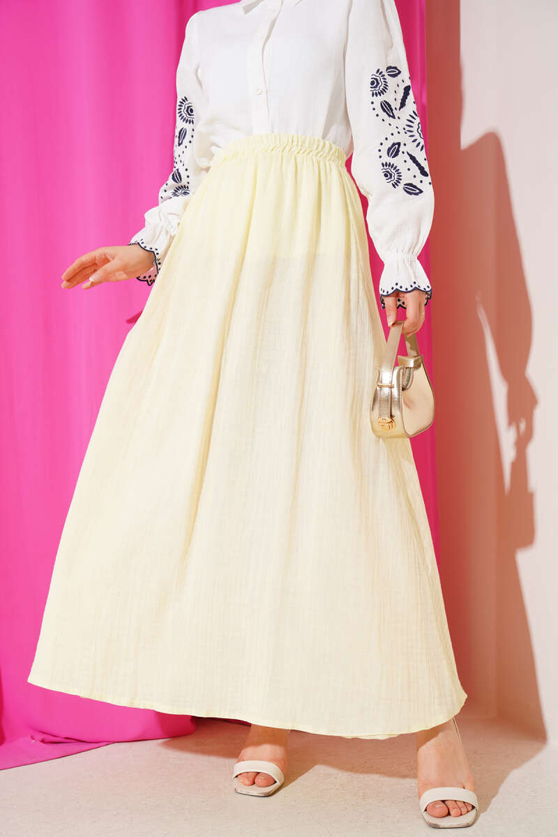 Elastic Waist Muslin Skirt Yellow