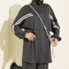 Elastic Waistband Two-Piece Set with Stripe Details Smoke - Image 2