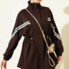 Elastic Waistband Two-Piece Set with Stripe Details Brown - Image 2