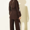 Elastic Waistband Two-Piece Set with Stripe Details Brown - Image 3