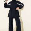 Elastic Waistband Two-Piece Set with Stripe Details Navy Blue