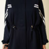 Elastic Waistband Two-Piece Set with Stripe Details Navy Blue - Image 4