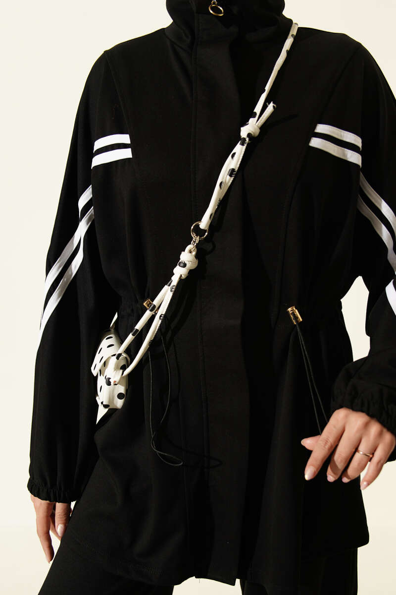 Elastic Waistband Two-Piece Set with Stripe Details Black - Image 3