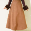 Belted Suede Flared Skirt Dark Brown – Image 5