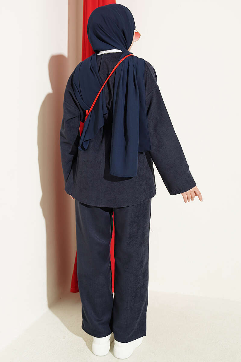 Elastic Waist Star Gold Button Two-Piece Set Navy Blue – Image 3