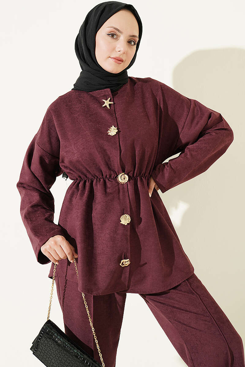 Elastic Waist Star Gold Button Two-Piece Set Plum - Image 2