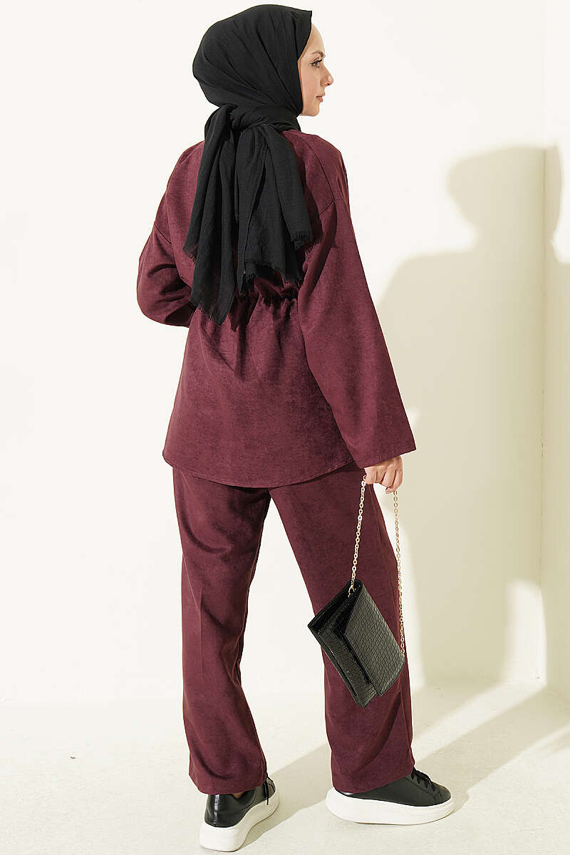 Elastic Waist Star Gold Button Two-Piece Set Plum - Image 3