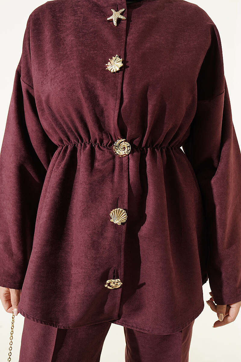 Elastic Waist Star Gold Button Two-Piece Set Plum - Image 4