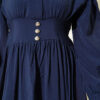 Belted Half Hidden Button Dress Navy Blue - Imagen 4