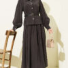 Buttoned Skirt Set with Belt and Pen Pocket Dark Brown - Image 2