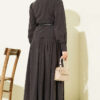 Buttoned Skirt Set with Belt and Pen Pocket Dark Brown - Image 3