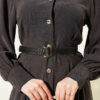 Buttoned Skirt Set with Belt and Pen Pocket Dark Brown - Image 4