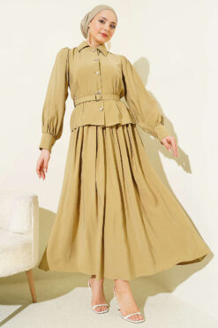 Buttoned Skirt Set with Belt and Pen Pocket Hazel