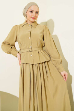 Alternative view of Buttoned Skirt Set with Belt and Pen Pocket Hazel