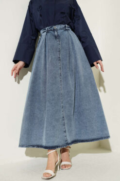 Pleated Pocket Denim Skirt Light Blue