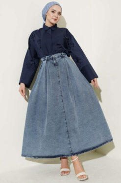 Alternative view of Pleated Pocket Denim Skirt Light Blue
