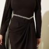 ⁦Belted Detail Cape Evening Gown Brown⁩ - الصورة ⁦4⁩