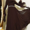 Belted Chiffon Evening Dress Dark Brown