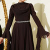 Belted Chiffon Evening Dress Dark Brown – Bild 2
