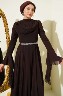Alternative view of Belted Chiffon Evening Dress Dark Brown